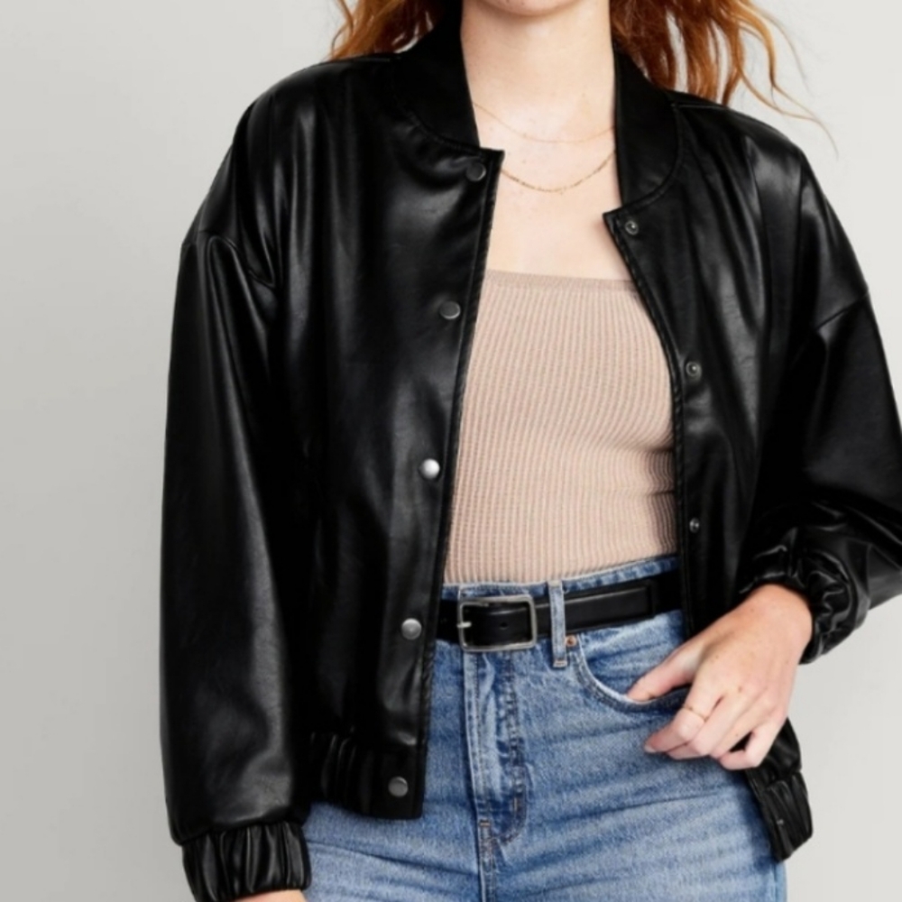 Vegan leather bomber jacket old navy